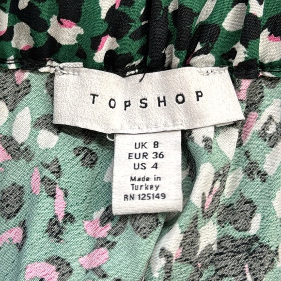 Topshop Green Pink Painted Spot Pleated Asymmetrical Midi Skirt - Picture 10 of 12